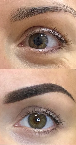 фото до и после пудрового напыления бровей