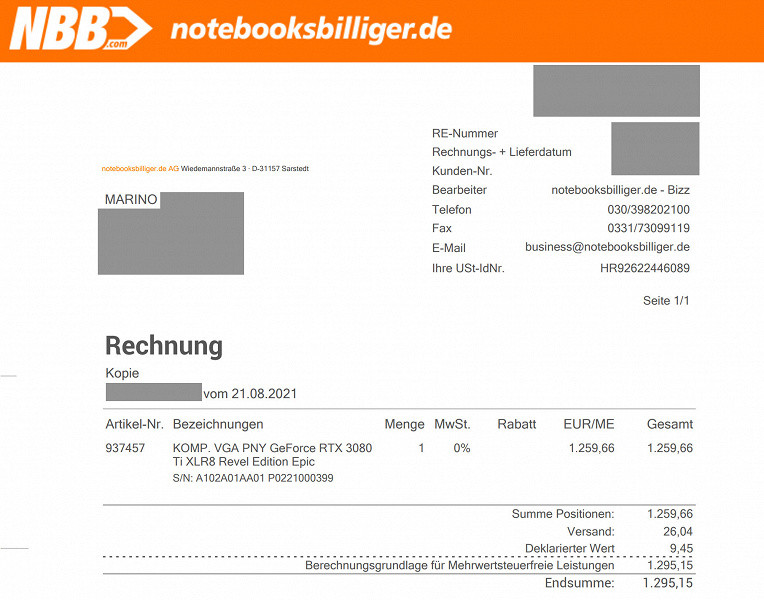 Пользователь заказал GeForce RTX 3080 Ti за 1300 евро, а получил пластилин: он уже 4 года безуспешно судится с немецким магазином